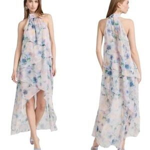 MISA LA Victorine Halter Midi Dress Size S Tiered Watercolor NWOT Retail $420